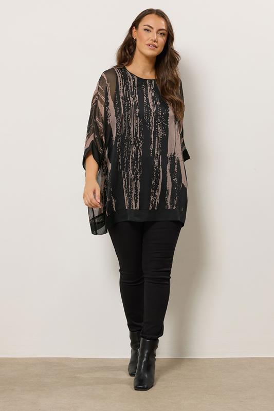 EVANS Plus Size Black & Brown Smudge Print Cape Top | Evans 2