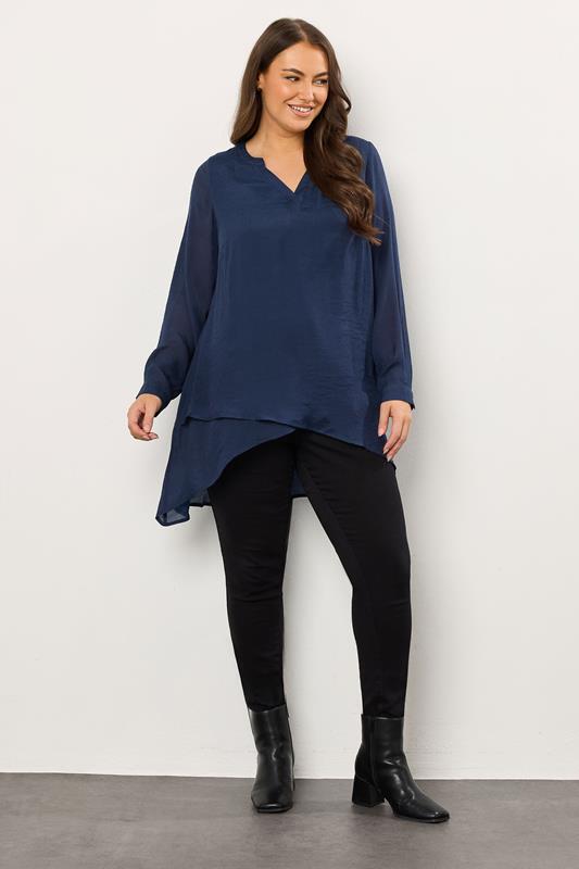 EVANS Plus Size Navy Blue Double Layer Blouse | Evans  2