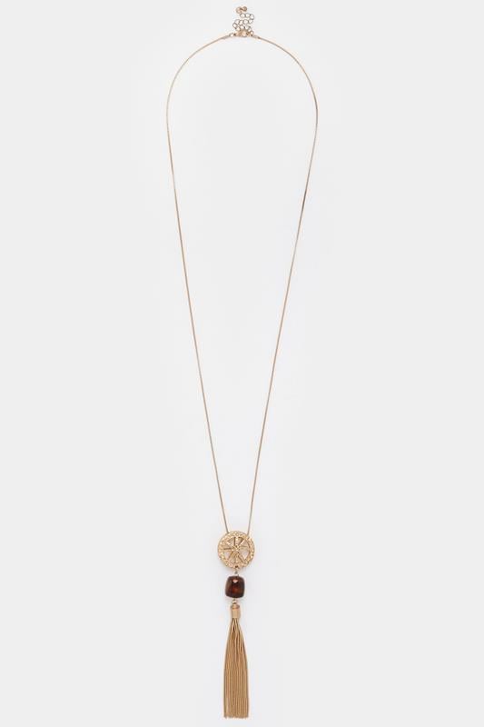 Gold Tone Long Tassel Necklace | Yours Clothing 1