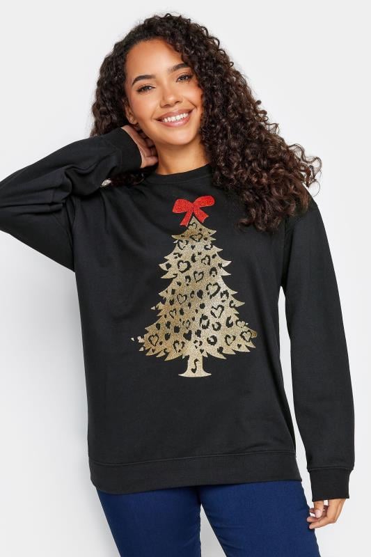 Women's  M&Co Black & Gold Christmas Tree Sweatshirt