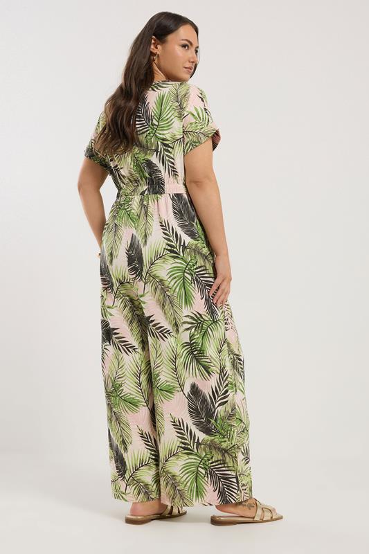 YOURS Plus Size White Palm Print Tie Front Jumpsuit | Yours Clothing 4