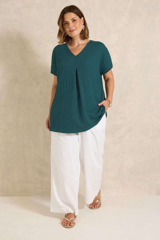 EVANS Plus Size Teal Green Pleat Front Swing Top | Evans 1