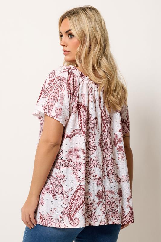 YOURS Plus Size Pink Paisley Broderie Anglaise Top | Yours Clothing 2
