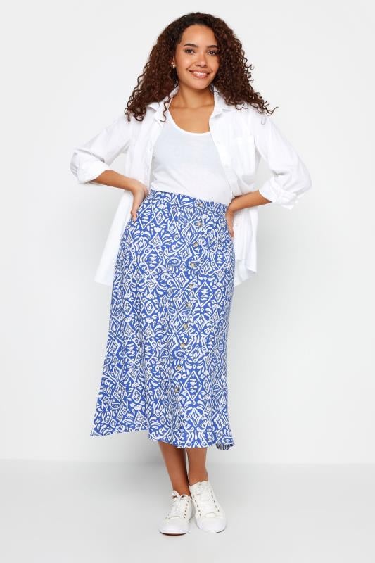 M&Co Blue & White Linen Tile Print Midi Skirt | M&Co 2