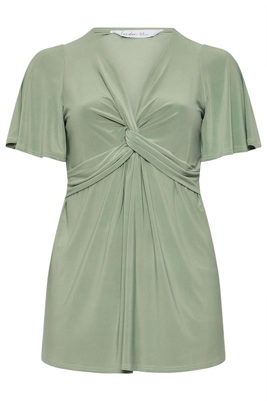 YOURS LONDON Plus Size Sage Green Knot Detail Front Short Sleeve Top | Yours Clothing 5