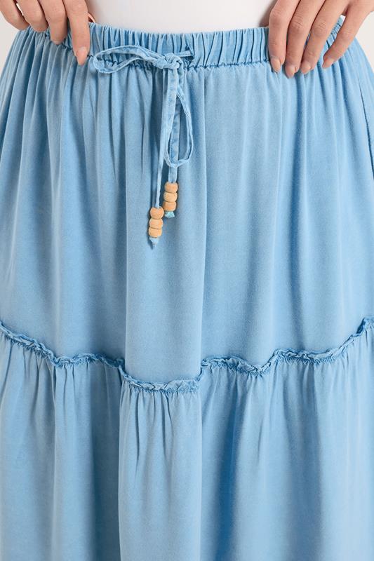 YOURS Plus Size Blue Chambray Tiered Maxi Skirt | Yours Clothing 4