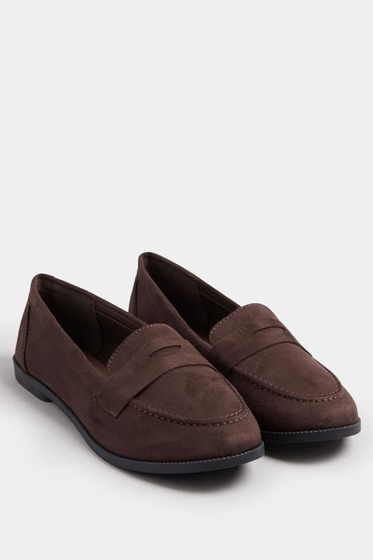 Chocolate Brown Suede Loafers In Wide E Fit | Yours Clothing 1