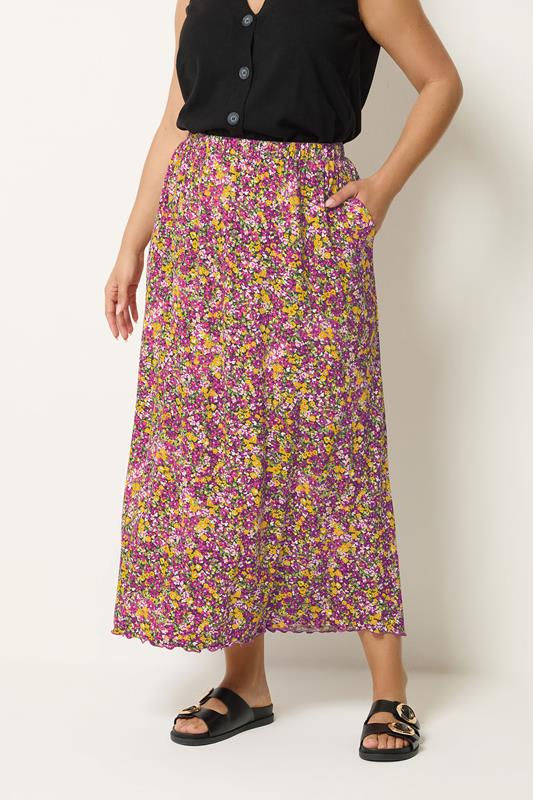 YOURS Curve Pink Floral Print Maxi Skirt