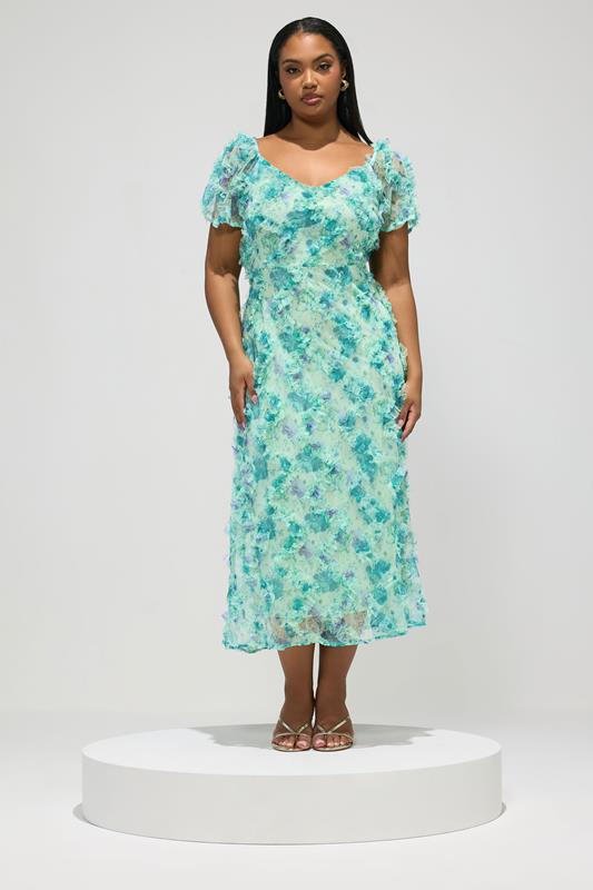 YOURS LONDON Plus Size Mint Green Floral Ruffle Maxi Dress | Yours Clothing 1