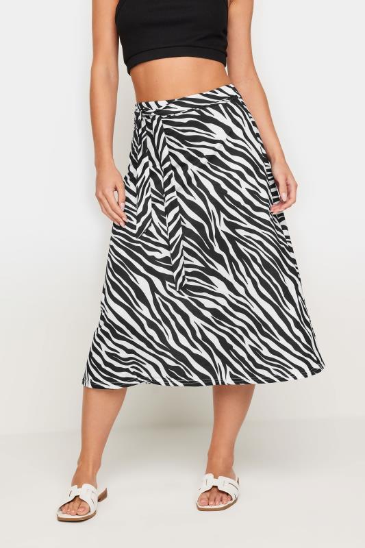 PixieGirl Black Zebra Print Tie Up Midi Skirt | PixieGirl 1