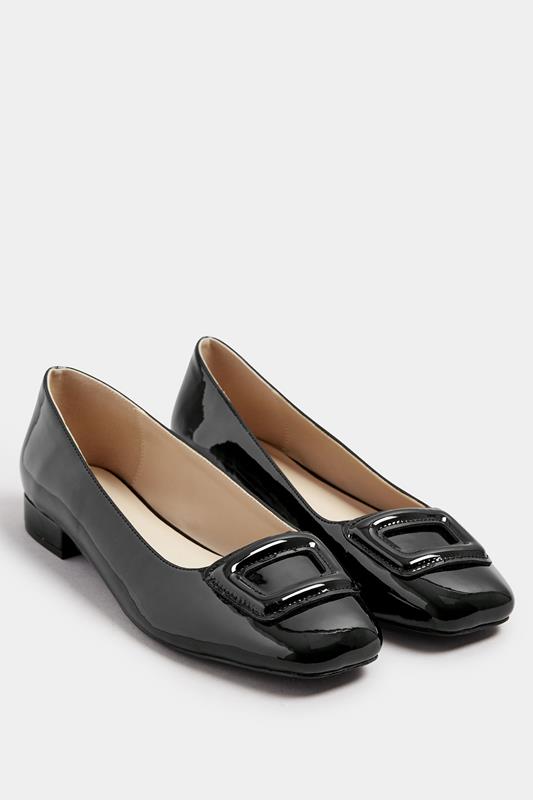  LTS Black Patent Square Toe Flats In Standard Fit