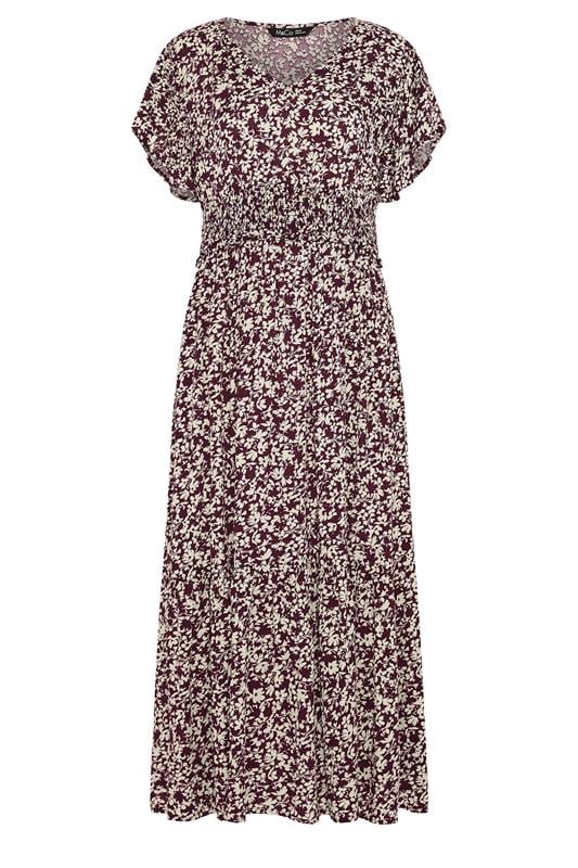 M&Co Petite Berry Purple Floral Shirred Waist Maxi Dress | M&Co 6
