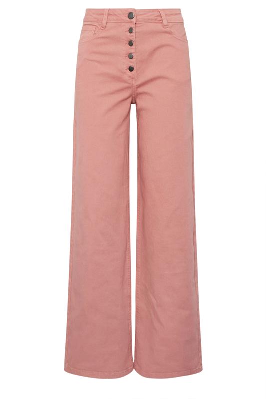 LTS Tall Women's Coral Pink Button Detail Wide Leg Jeans | Long Tall Sally 5