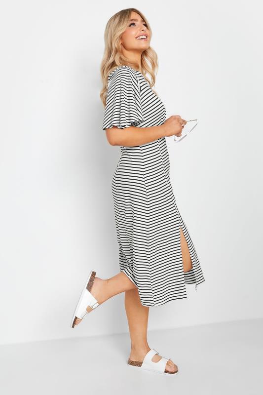 M&Co White Stripe Print Angel Sleeve Split Hem Midi Dress | M&Co 1