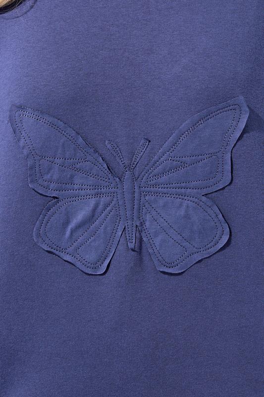 LIMITED COLLECTION Plus Size Purple Embroidered Butterfly Oversized Sweat T-Shirt | Yours Clothing 4