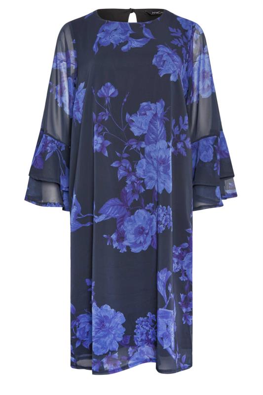 M&Co Black & Purple  Floral Print Flute Sleeve Shift Dress | M&Co 6