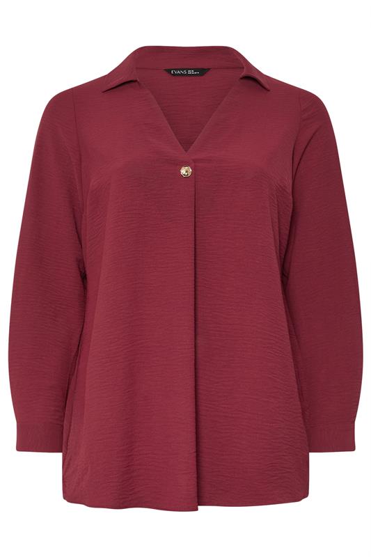 EVANS Plus Size Red Button Detail Pleat Front Blouse | Evans 5