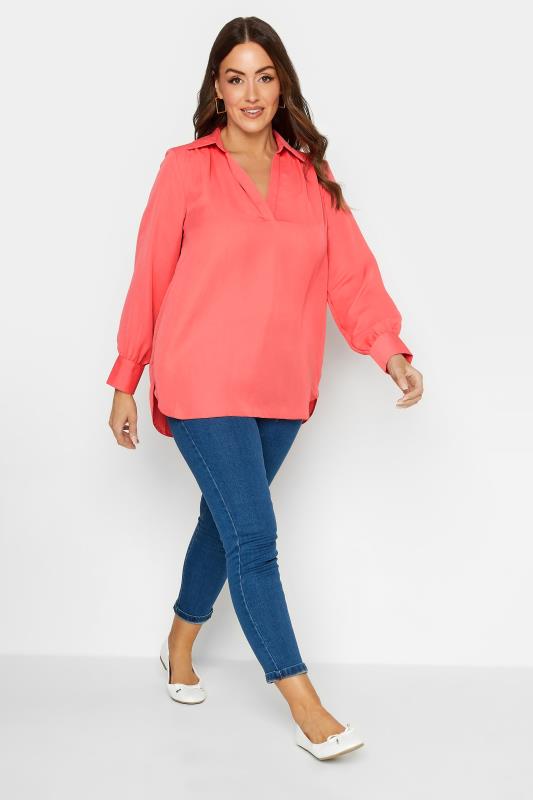 M&Co Pink V-Neck Collared Blouse | M&Co 2