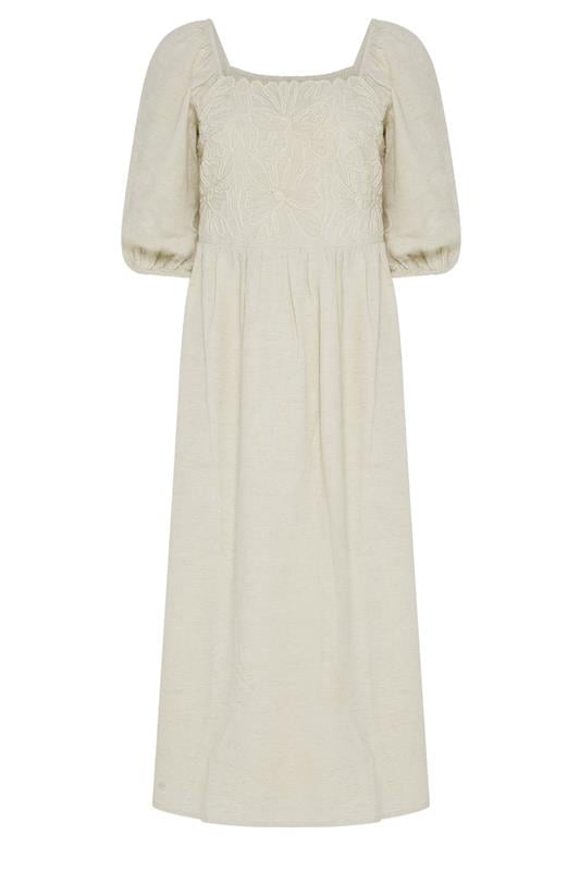 M&Co Petite Neutral Short Sleeve Embroidered Trim Maxi Dress | M&Co 2
