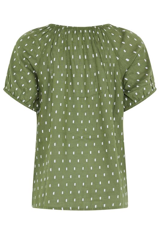 M&Co Petite Khaki Green Dobby Button Up Cotton Blouse | M&Co 6