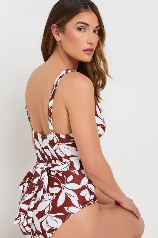 LTS Tall Rust Orange Floral Print Wrap Swimsuit | Long Tall Sally 5