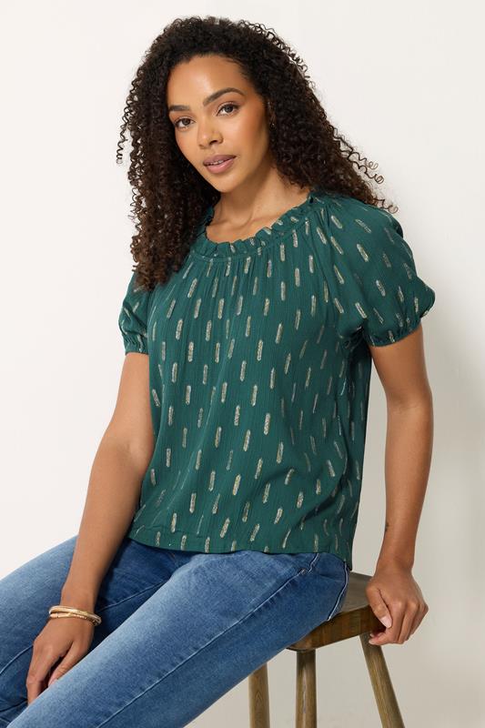 M&Co Teal Green Foil Detail Blouse