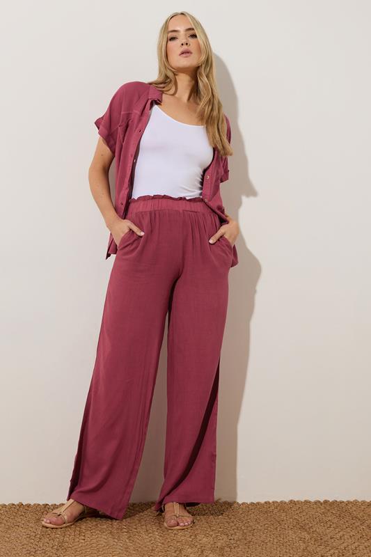 LTS Tall Berry Red Acid Wash Wide Leg Trousers | Long Tall Sally 2