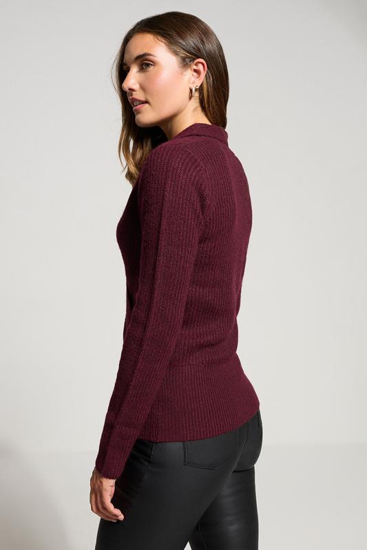 LTS Tall Burgundy Red Knitted Wrap Jumper | Long Tall Sally 2