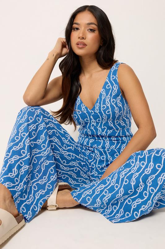 PixieGirl Petite Blue Rope Print Wide Leg Jumpsuit