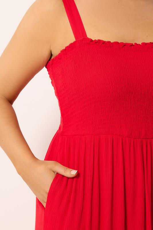 YOURS Curve Red Shirred Maxi Dress | Yours Clothing 4