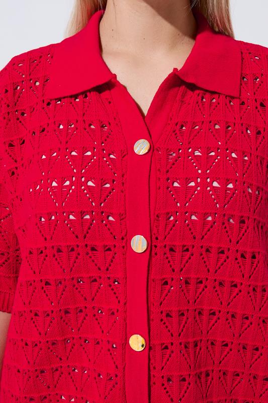 LIMITED COLLECTION Plus Size Red Crochet Shirt | Yours Clothing 4