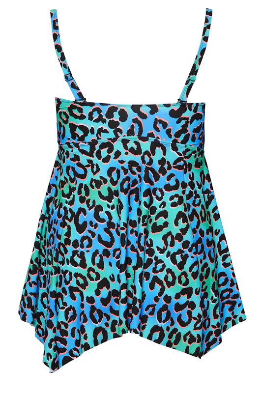 YOURS Plus Size Blue & Green Leopard Print Tankini Top | Yours Clothing 9