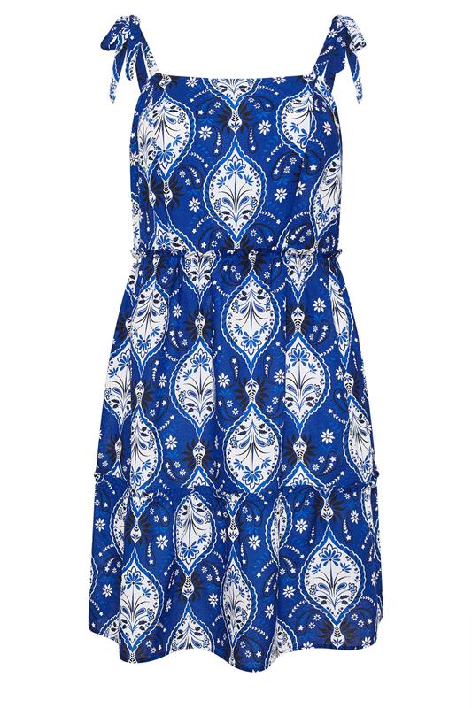 YOURS Plus Size Cobalt Blue Bandana Print Linen Smock Dress | Yours Clothing 5