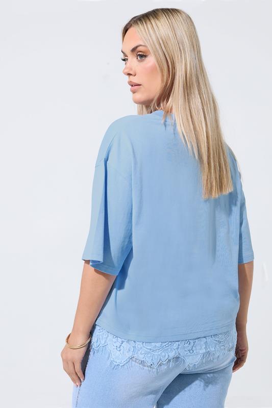 LIMITED COLLECTION Plus Size Light Blue Oversized Lace Hem T-Shirt | Yours Clothing 2