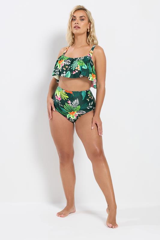 YOURS Plus Size Green Tropical Super High Waisted Tummy Control Bikini Briefs | Yours Clothing 4