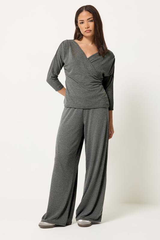 PixieGirl Petite Grey Wide Leg Trousers | PixieGirl  1
