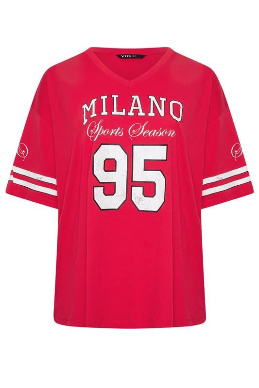 YOURS Plus Size Red 'Milano' Boxy Varsity T-Shirt | Yours Clothing 6