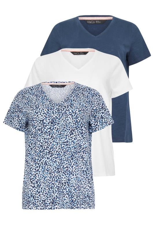 M&Co 3 PACK Navy & White V-Neck T-Shirts | M&Co 8