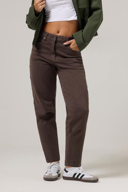 PixieGirl Petite Women's Chocolate Brown Non-Stretch Cotton Barrel Jeans | PixieGirl 2
