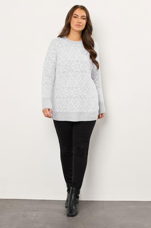 EVANS Plus Size Grey & White Fairisle Knitted Jumper | Evans 4