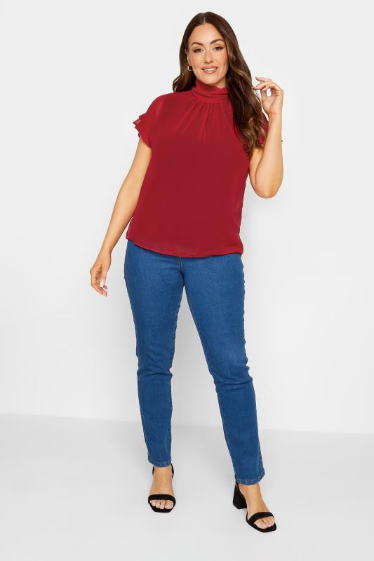 M&Co Red High Neck Frill Sleeve Blouse | M&Co 2