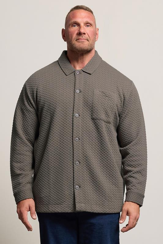 BadRhino Big & Tall Beige Brown Jersey Textured Overshirt | BadRhino 1