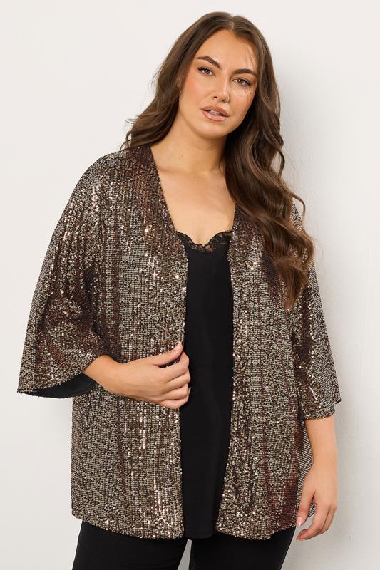 EVANS Plus Size Gold Sequin Embellished Kimono | Evans  1
