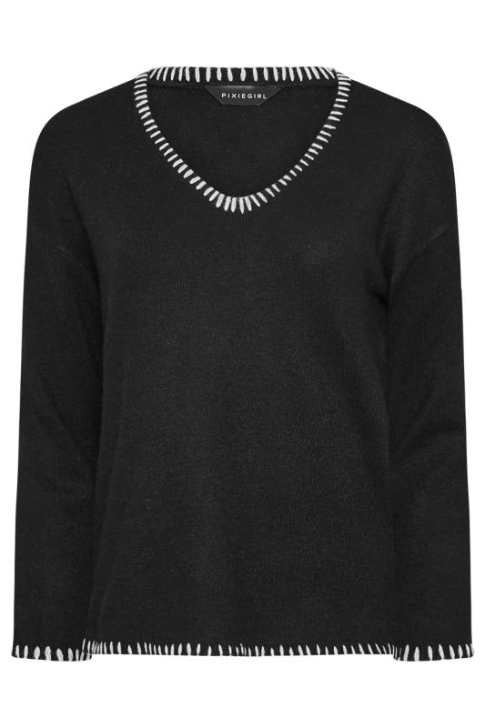 PixieGirl Petite Women's Black Knitted Contrast Stitch Jumper | PixieGirl 5