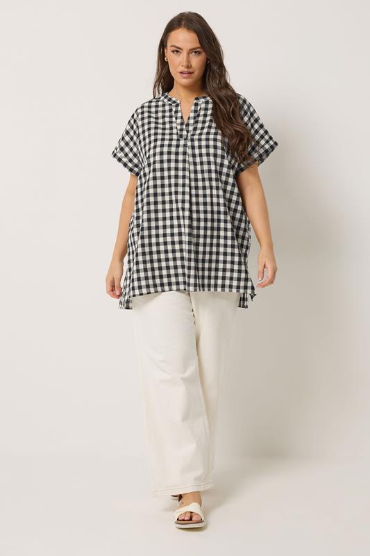 YOURS Plus Size Natural Brown Check Overhead Half Placket Shirt | Yours Clothing 1