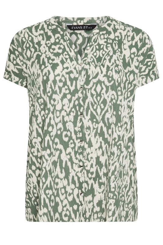 EVANS Plus Size Khaki Green Aztec Print Shirt | Evans 5