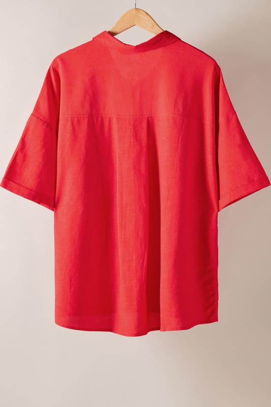 EVANS Plus Size Red Linen Shirt  | Yours Clothing 6
