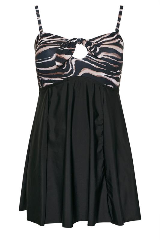 YOURS Plus Size Black Zebra Print Tummy Control Swim Dress | Yours Clothing 9
