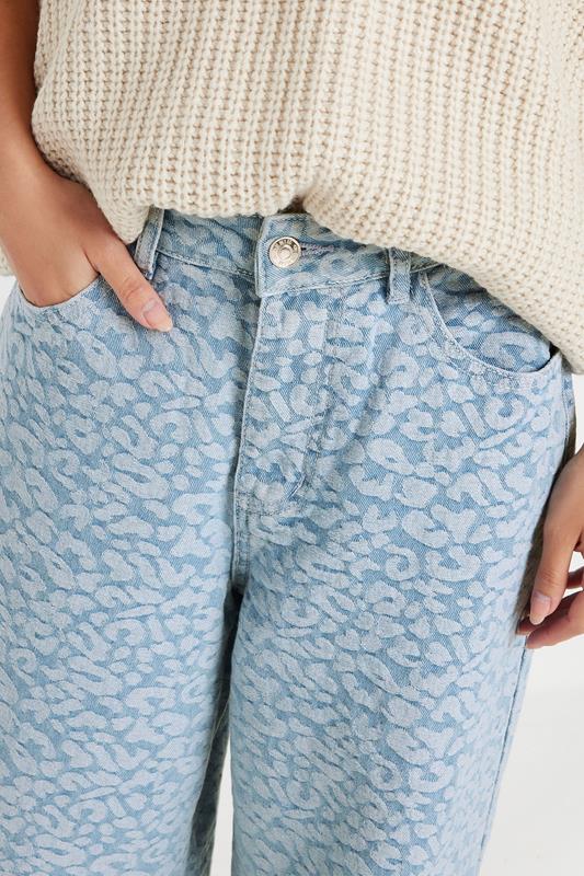 PixieGirl Petite Women's Light Blue Denim Leopard Cotton Wide Leg Jeans | PixieGirl 4