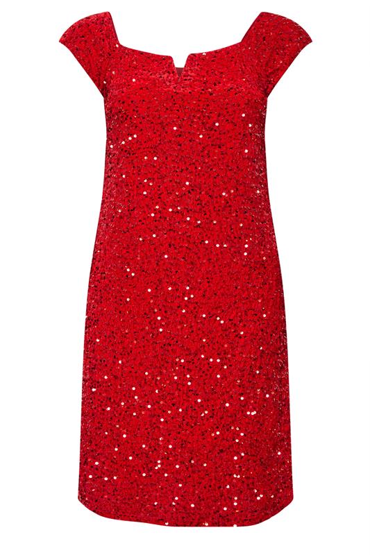 YOURS LONDON Plus Size Red Velvet Sequin Midi Dress | Yours Clothing 6